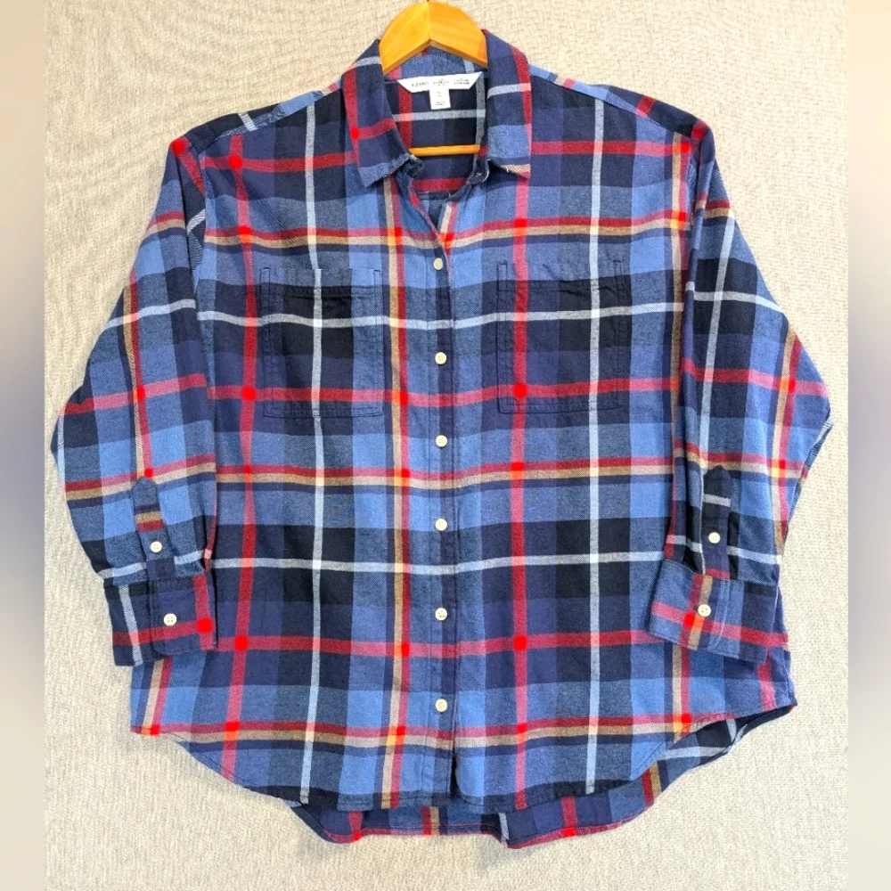 Old Navy Flannel Shirt Women's XL Blue Plaid "The Boyfriend Shirt" - Picture 1 of 9